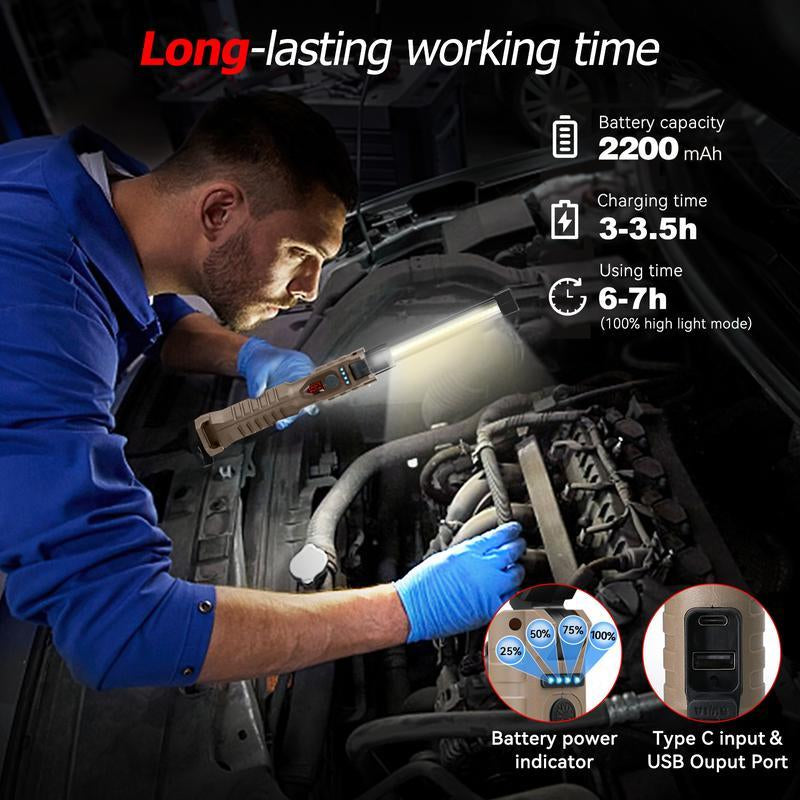 2 Pcs Rechargeable Flashlights, LED Work Lights with Magnetic Base & Hanging Hook, 180°Rotate, 5 Modes, Work Light Mechanic Flashlight